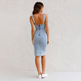 New U-neck Suspender Denim Dress Summer Casual Tight Slim Fit Dresses With Slit Design Womens Clothing