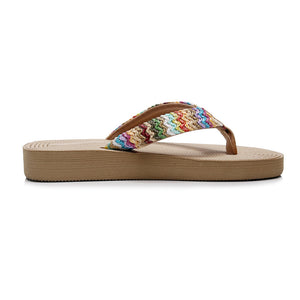 Women's PP Grass Imitation Woven Flip Flops Fashion Outerwear Wedge Beach Flip-flops Sandals