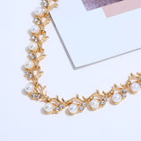 Jewelry set imitation pearl gold-plated silver necklace