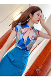 Women's Printing Color Contrast Sheath Skirt Suit