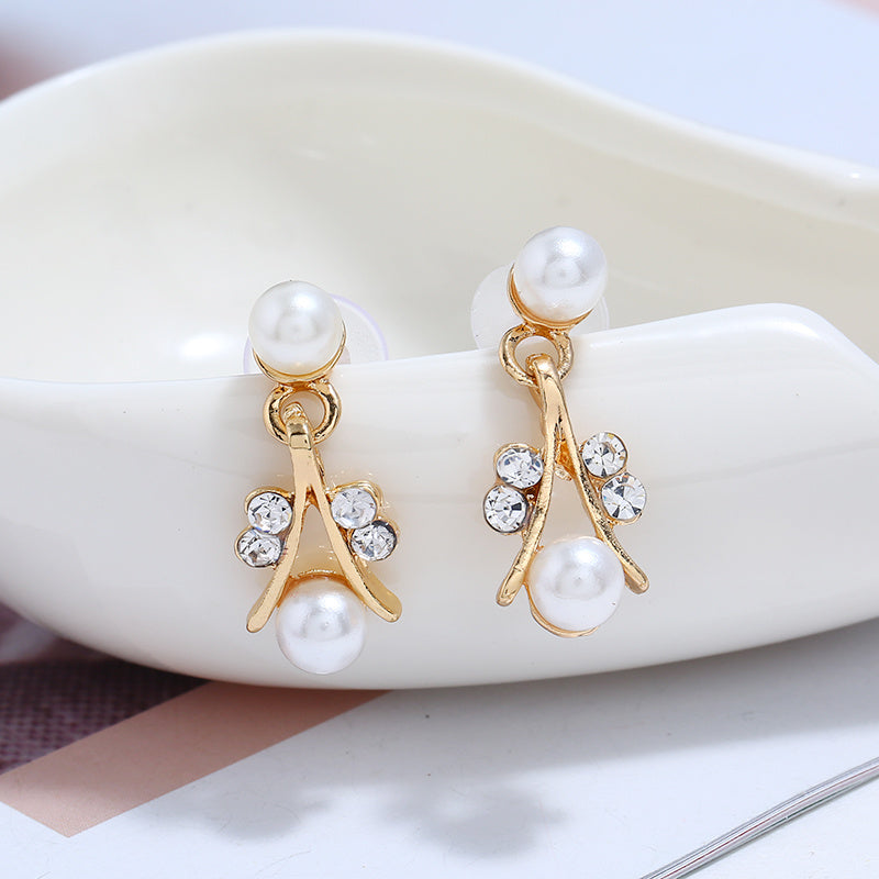 Jewelry set imitation pearl gold-plated silver necklace