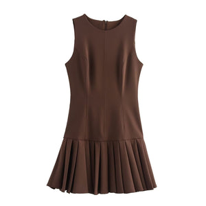 Slim Fit Wide Round Neck Pleated Mini Dress