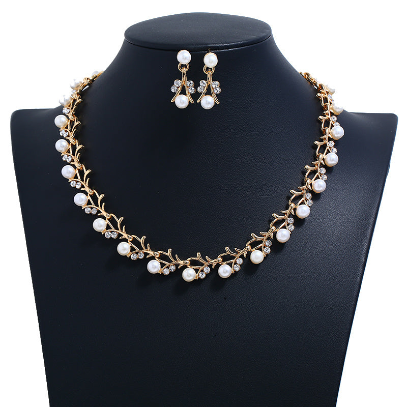 Jewelry set imitation pearl gold-plated silver necklace