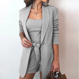 Pure Color Vest Suit Jacket Fashion Temperament High Waist Shorts Three-piece Women's Suit