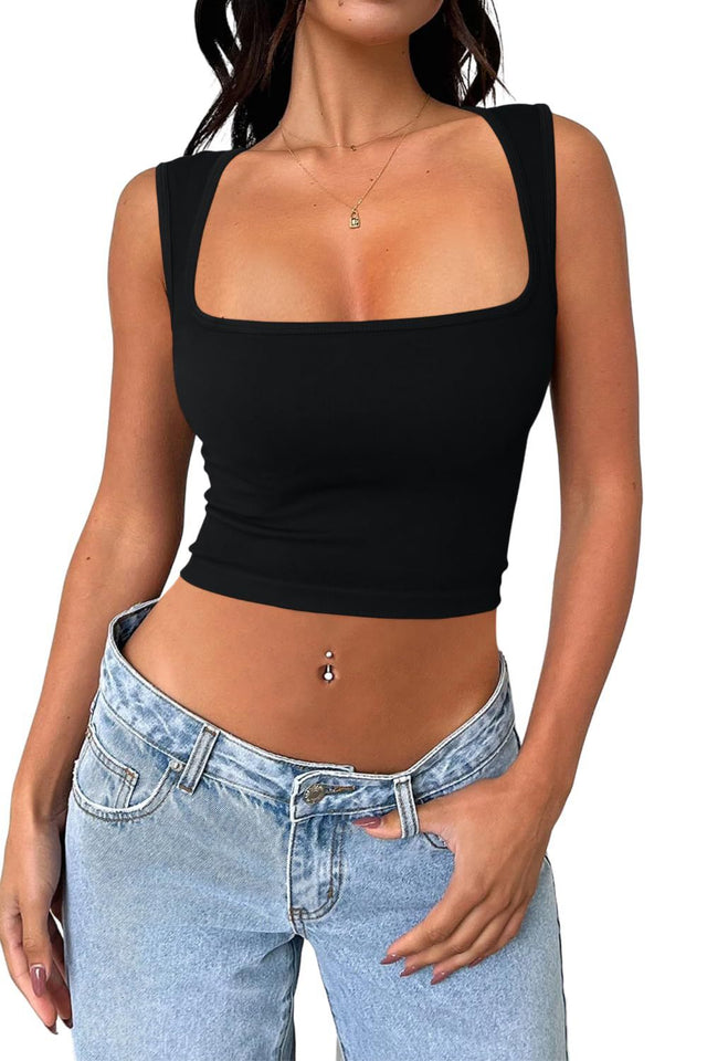 Seamless Square Collar Sleeveless Midriff-baring Fashion Camisole Yoga Stretch Top