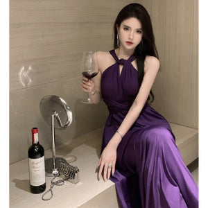 Purple Neck Hanging Dress For Women