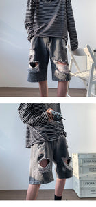 Ripped Denim Men's Fashion Brand Summer Outer Wear Loose Shorts