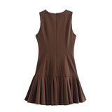 Slim Fit Wide Round Neck Pleated Mini Dress