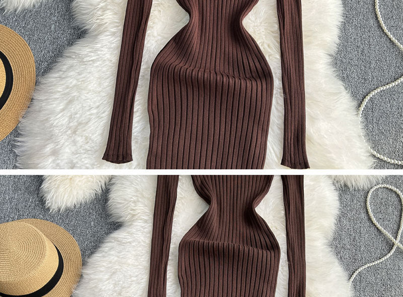 Autumn And Winter New Long Sleeve Round Neck Sexy Slim Fit Dress Waist