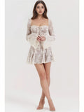 Self-tie Lace Long Sleeve Dress