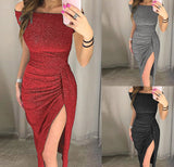 Packed hip-length collar short-sleeved dress sparkling crystal dress