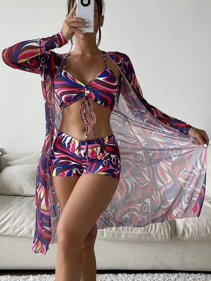 Women's Fashion Printed Boxer Underwear Long Sleeve Blouse Suit