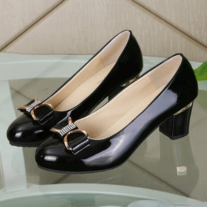 Chunky Heel Plus Size Professional Leather Shoes