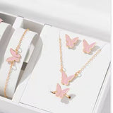 5PCS Fashion Butterfly Pendants Necklace Earrings Ring Bracelet Sets For Women Jewelry Set Bridal Wedding Jewelry Gift