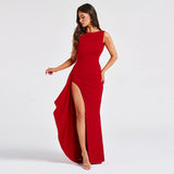 Simplicity Intellectual Sleeveless Flounce High Slit Design Backless Tight Dress