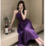 Purple Neck Hanging Dress For Women