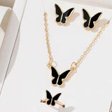 5PCS Fashion Butterfly Pendants Necklace Earrings Ring Bracelet Sets For Women Jewelry Set Bridal Wedding Jewelry Gift