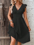 European And American Mid-length Lace Jacquard Hollow Thin V-neck Women's Dress