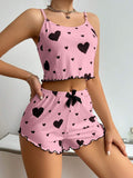 Heart Printing Suspender Shorts Casual Sunken Stripe Outerwear European And American Style Women Pajamas