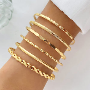 Bohemian Metal Chain Bracelet Set For Women Geometric Gold Color Thick Link Chain  Bangle Female Fashion Jewelry