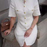 Knitted Short Sleeve Button Wool Dress