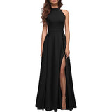 Halter Sexy Slit Short Sleeve Evening Dress