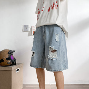 Ripped Denim Men's Fashion Brand Summer Outer Wear Loose Shorts