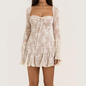 Self-tie Lace Long Sleeve Dress