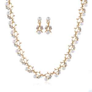 Jewelry set imitation pearl gold-plated silver necklace