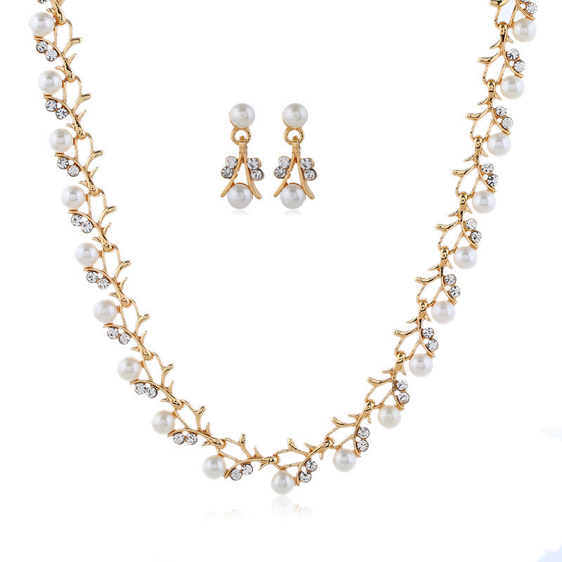 Jewelry set imitation pearl gold-plated silver necklace