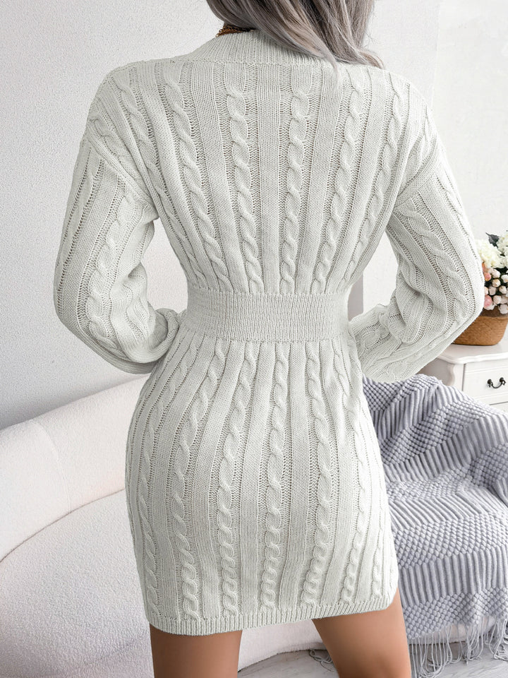 Solid Color V-Neck Long Sleeve Knit Dress Ins Fashion Slim Waisted Hip Dress Womens Clothing