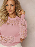 Spring Lace Stitching Hollow Long Sleeve High Quality Women's Commuting Wear