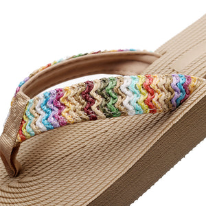 Women's PP Grass Imitation Woven Flip Flops Fashion Outerwear Wedge Beach Flip-flops Sandals