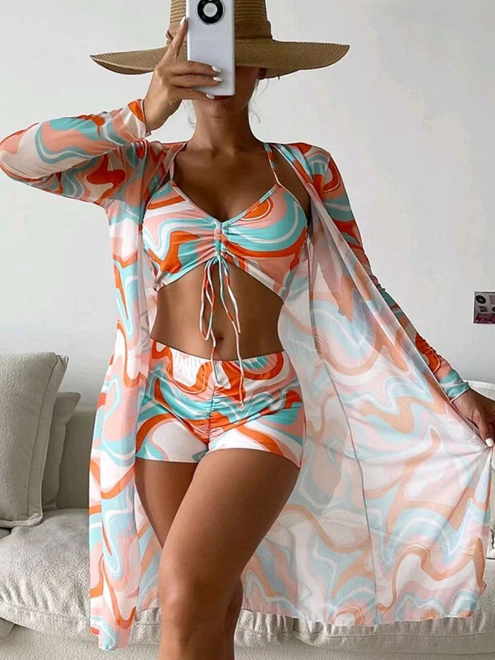 Women's Fashion Printed Boxer Underwear Long Sleeve Blouse Suit