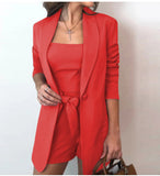 Pure Color Vest Suit Jacket Fashion Temperament High Waist Shorts Three-piece Women's Suit