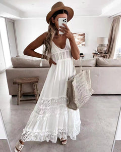 Ladies Lace Suspender Swing Solid Color Long Dress