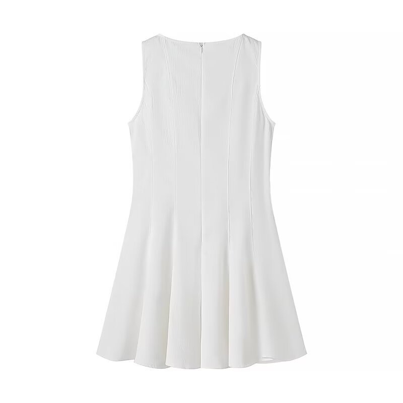 European And American Personality Fashion Casual Round Neck Sleeveless Short White Dress