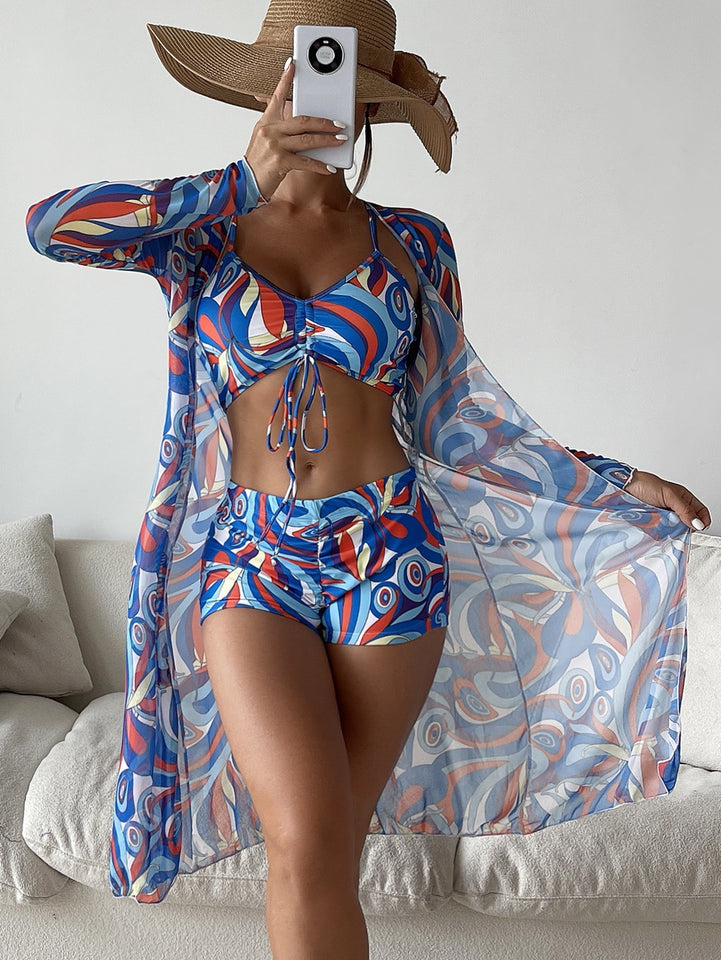 Women's Fashion Printed Boxer Underwear Long Sleeve Blouse Suit