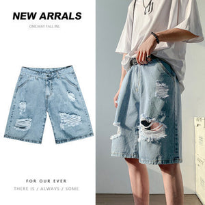 Ripped Denim Men's Fashion Brand Summer Outer Wear Loose Shorts