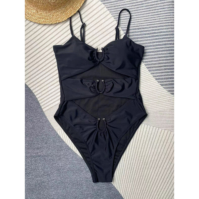 Women's Pure Color Bikini One-piece Swimsuit