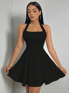 New Women's Clothing Halter Backless Waist A- Line Large Hem Skirt Dress