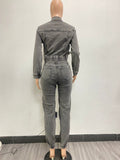 Women's Fashion Sexy Highly Stretch Multi-pocket Washed Denim Casual Suit Two-piece Set