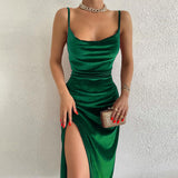 Slim Suspender Split Dress Ins Fashion Solid Sling Sleeveless Long Dresses Women's Clothing