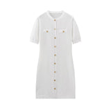 Knitted Short Sleeve Button Wool Dress