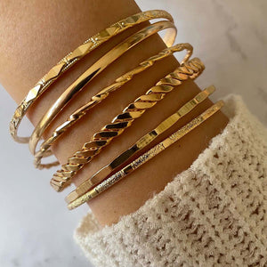 Bohemian Metal Chain Bracelet Set For Women Geometric Gold Color Thick Link Chain  Bangle Female Fashion Jewelry