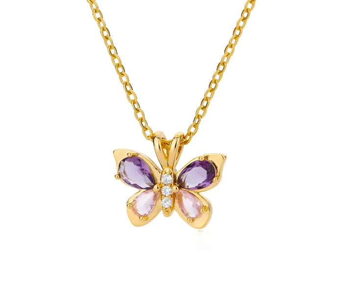 Purple Zircon Butterfly Necklace Micro Palette Clavicle Chain