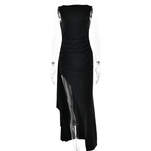 Simplicity Intellectual Sleeveless Flounce High Slit Design Backless Tight Dress