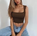 Seamless Square Collar Sleeveless Midriff-baring Fashion Camisole Yoga Stretch Top