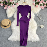 Autumn And Winter New Long Sleeve Round Neck Sexy Slim Fit Dress Waist