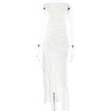 Simplicity Intellectual Sleeveless Flounce High Slit Design Backless Tight Dress